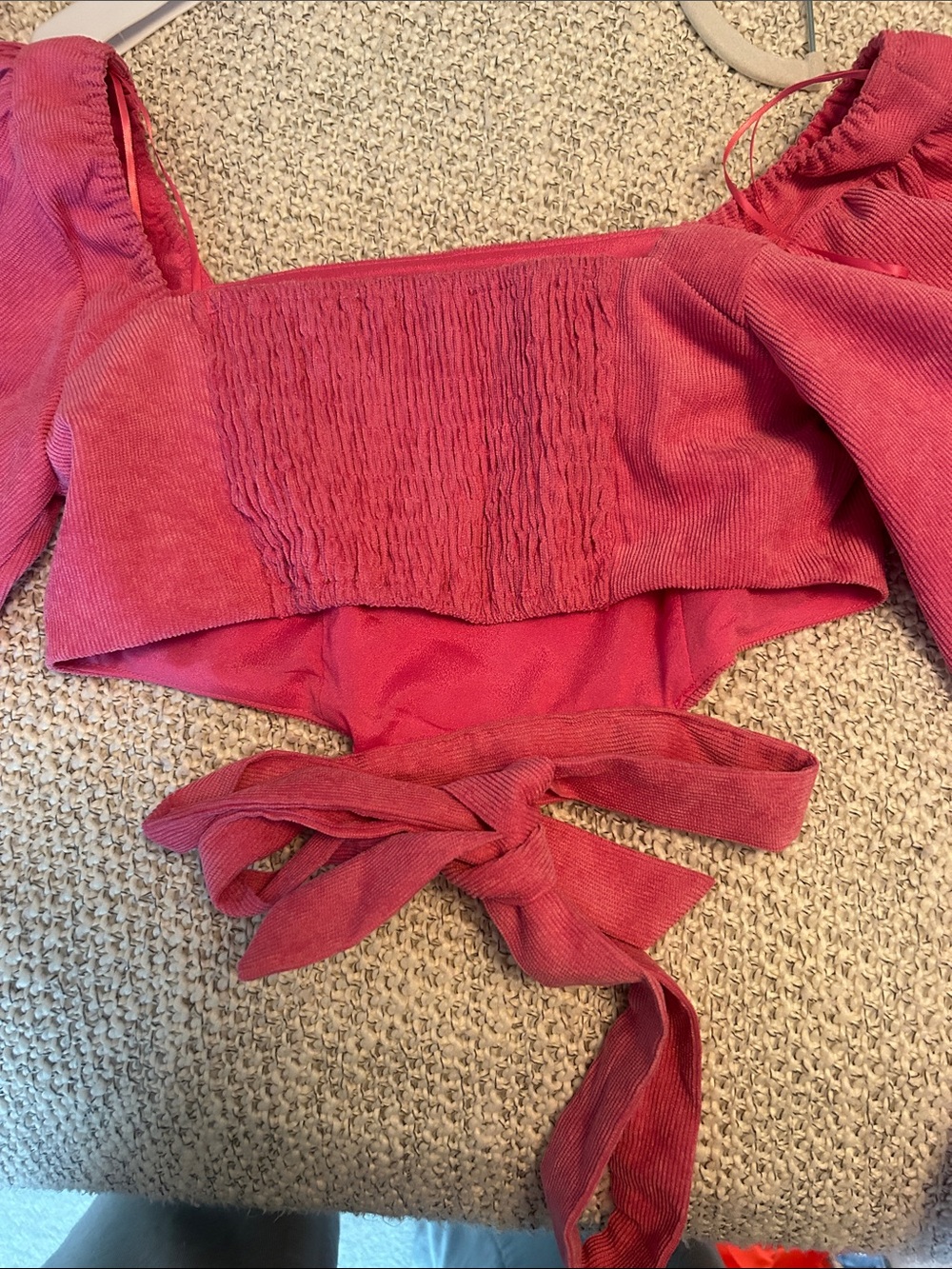 HYFVE Pink Puff-Sleeve Tie-Back Crop Top - Picture 2 of 2